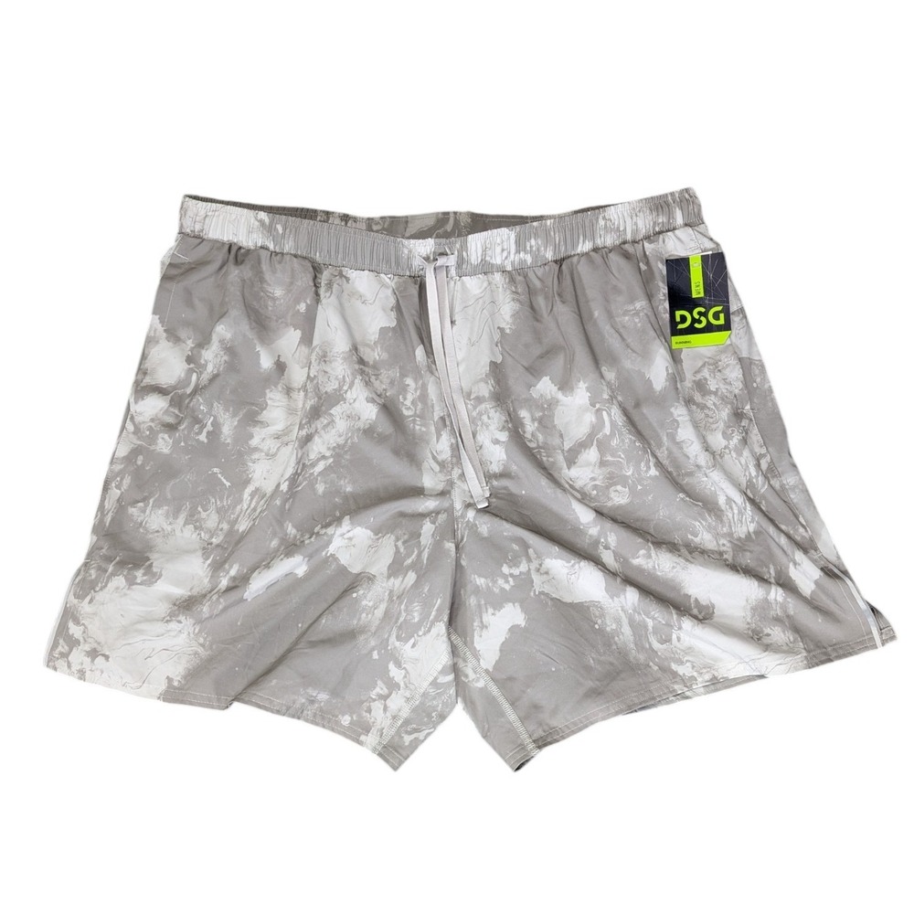 DSG Mens Stride 2-in-1 Running Shorts Grey Marble Print 7 Inch Inseam 2XL NWT